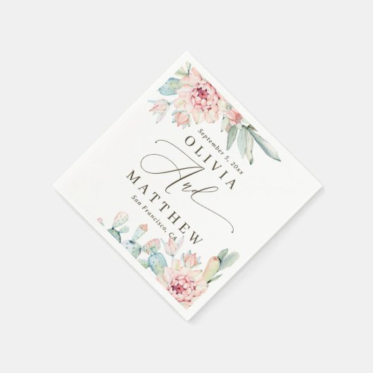 水エレガント色パステルフローラ結婚多肉症 スタンダードカクテルナプキン (角)