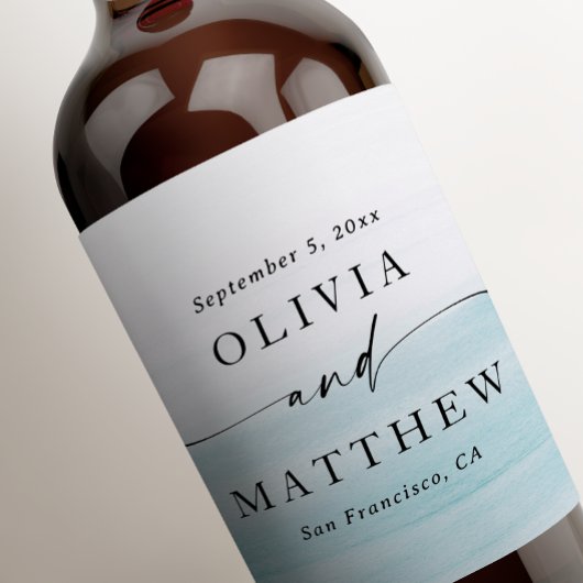 水エレガント色パステル航海のブルー結婚ズ ワインラベル