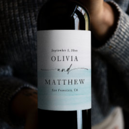 水エレガント色パステル航海のブルー結婚ズ ワインラベル