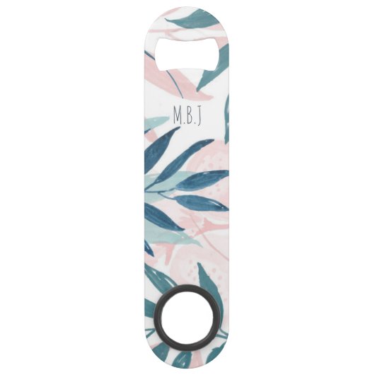 水エレガント色パステル葉モノグラム スピード栓抜き (正面)