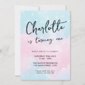 水エレガント色パステル1st誕生日 招待状 (正面)