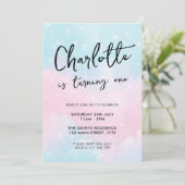 水エレガント色パステル1st誕生日 招待状 (スタンド正面)