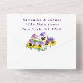 水エレガント色パンジーフローラ結婚ズ オールインワン招待状 (裏面)