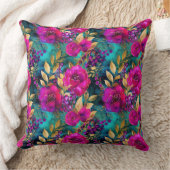 水エレガント色パープルとティール(緑がかった色)花パターン クッション (ブランケット)