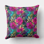 水エレガント色パープルとティール(緑がかった色)花パターン クッション (裏面)