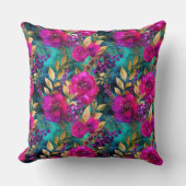 水エレガント色パープルとティール(緑がかった色)花パターン クッション (正面)