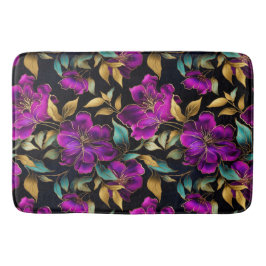 水エレガント色パープルとティール（緑がかった色）花パターン バスマット