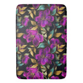 水エレガント色パープルとティール(緑がかった色)花パターン バスマット (正面縦)