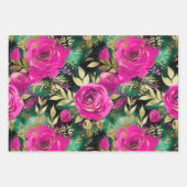 水エレガント色パープルとティール（緑がかった色）花パターン ラッピングペーパーシート (正面3)