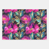 水エレガント色パープルとティール（緑がかった色）花パターン ラッピングペーパーシート (正面2)