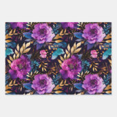 水エレガント色パープルとティール（緑がかった色）花パターン ラッピングペーパーシート (正面)