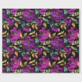 水エレガント色パープルとティール（緑がかった色）花パターン ラッピングペーパー (フラット)