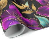 水エレガント色パープルとティール（緑がかった色）花パターン ラッピングペーパー (ロールコーナー)