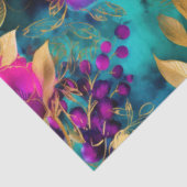 水エレガント色パープルとティール（緑がかった色）花パターン 薄葉紙 (詳細)