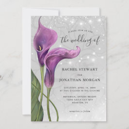 水エレガント色パープルカラリリー結婚の元気 招待状