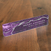 水エレガント色パープルシルバーグリッター瑪瑙 デスクネームプレート (側面)