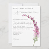 水エレガント色パープルデルフィニウムフローラ 招待状 (正面)