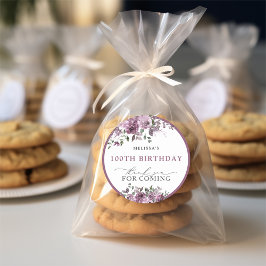 水エレガント色パープルバラ任意の年齢誕生日 ラウンドシール