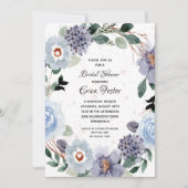水エレガント色パープルフローラブライダルシャワー 招待状 (正面)