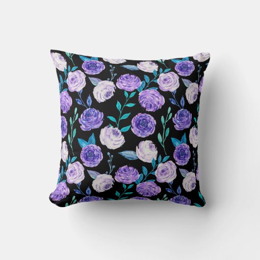水エレガント色パープルフローラブーケ | クッション (正面)