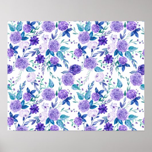 水エレガント色パープルフローラブーケ | ポスター (正面)