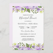 水エレガント色パープルフローラリハーサルディナー 招待状 (正面/裏面)