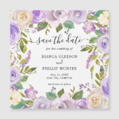 水エレガント色パープルフローラ保存日付 マグネット招待状 (正面)