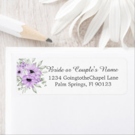 水エレガント色パープルフローラ差出人住所 ラベル