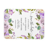 水エレガント色パープルフローラ日付の保存 マグネット (横)