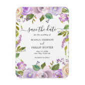 水エレガント色パープルフローラ日付の保存 マグネット (縦)