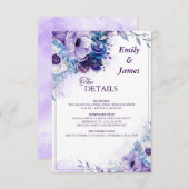 水エレガント色パープルフローラ結婚の詳細 エンクロージャーカード (正面/裏面)