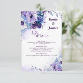 水エレガント色パープルフローラ結婚の詳細 エンクロージャーカード (スタンド正面)