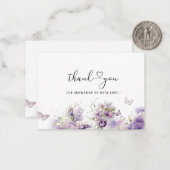 水エレガント色パープルフローラ蝶キス ノートカード (正面/裏面インサイチュ)