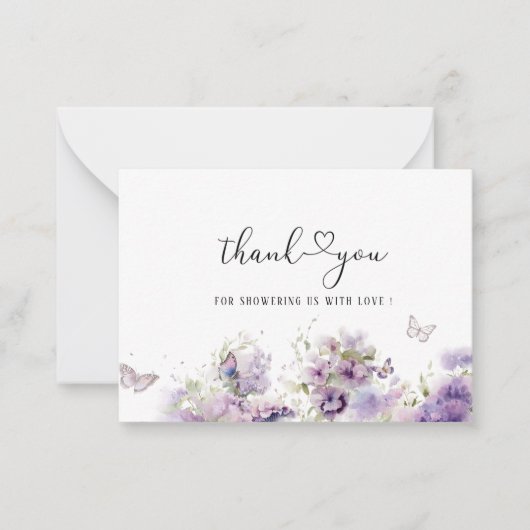 水エレガント色パープルフローラ蝶キス ノートカード (正面)