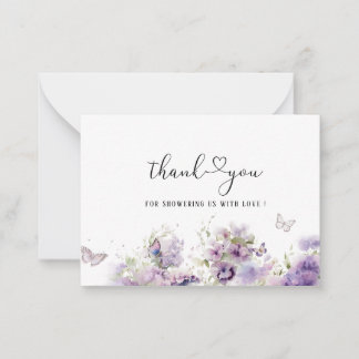 水エレガント色パープルフローラ蝶キス ノートカード