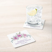 水エレガント色パープルフローラ誕生日パーティー スクエアペーパーコースター (インサイチュ)