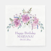 水エレガント色パープルフローラ誕生日パーティー スタンダードランチョンナプキン (正面)