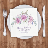 水エレガント色パープルフローラ誕生日パーティー スタンダードランチョンナプキン