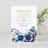 水エレガント色パープルブルーフローラ結婚ズ 招待状 (スタンド正面)