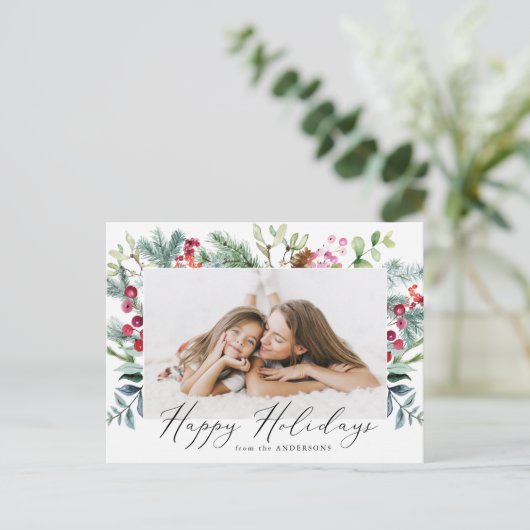 水エレガント色パープルベリーと緑の写真 シーズンポストカード (スタンド正面)