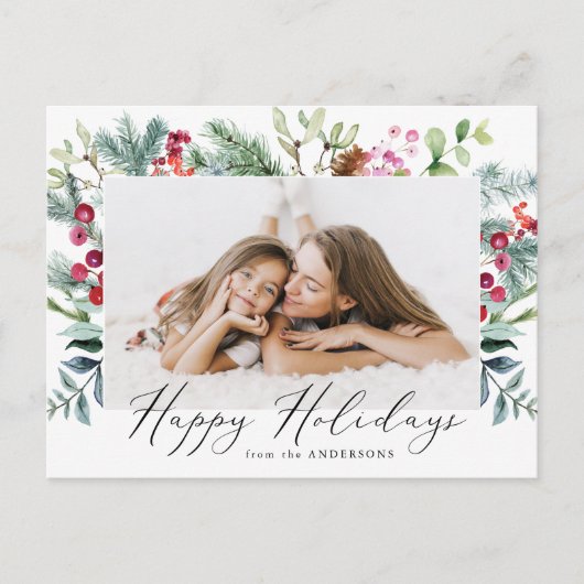 水エレガント色パープルベリーと緑の写真 シーズンポストカード (正面)