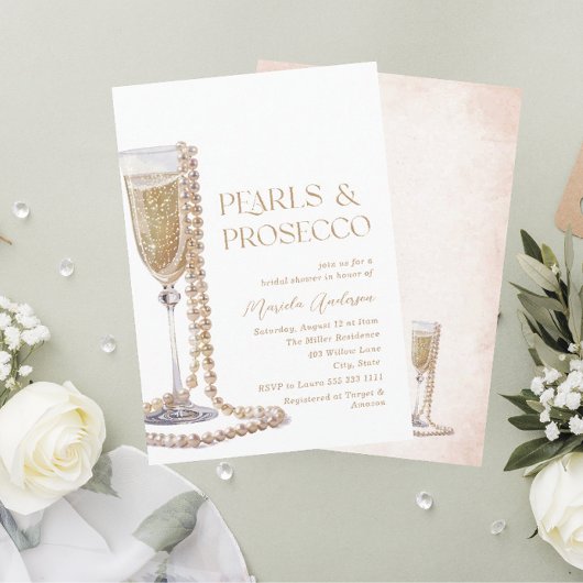 水エレガント色パールとプロセッコブライダル庄 招待状
