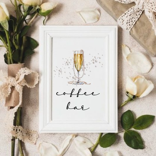 水エレガント色パール&プロセッコブライダルシャワー 台座サイン