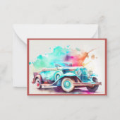 水エレガント色ビンテージ車デザイン ノートカード (裏面)