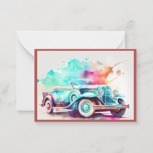 水エレガント色ビンテージ車デザイン ノートカード (裏面)