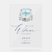 水エレガント色ビーチモノグラム結婚クレスト アクリルサイン (正面)