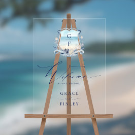 水エレガント色ビーチモノグラム結婚クレスト アクリルサイン
