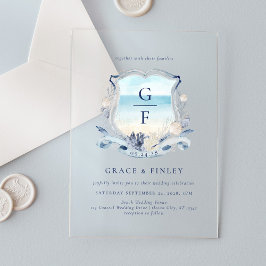 水エレガント色ビーチモノグラム結婚クレスト アクリル招待状