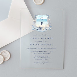 水エレガント色ビーチモノグラ結婚ムの紋章 アクリル招待状