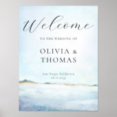 水エレガント色ビーチ沿岸結婚歓迎 ポスター (正面)